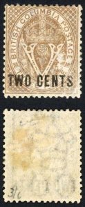 British Columbia SG28 Two Cent Brown Perf 14 M/Mint