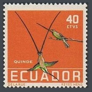 Ecuador 637, MNH. Michel 959. 1958. Black, Sword-tailed Humingbirds.