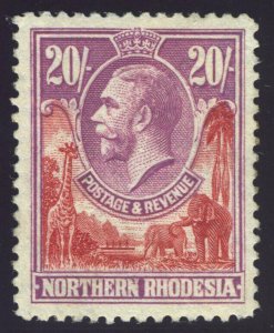 Northern Rhodesia 1925 KGV 20s carmine-red & rose-purple MNH. SG 17. Sc 17.