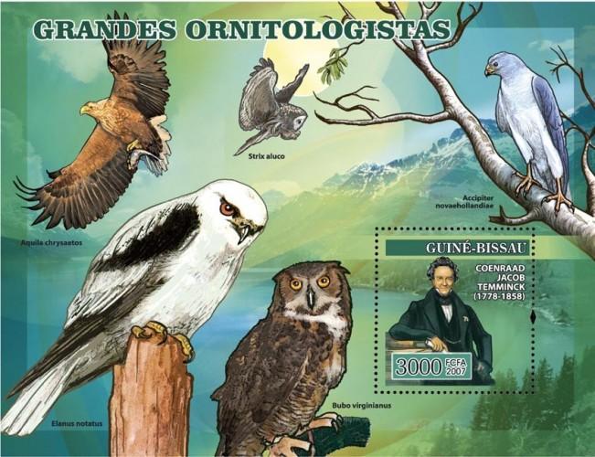 GUINEA BISSAU 2007 SHEET ORNITHOLOGISTS OWLS BIRDS OF PREY