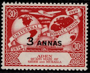 ADEN - Qu'aiti GVI SG17, 3a on 30c carmine-red UPU, M MINT.