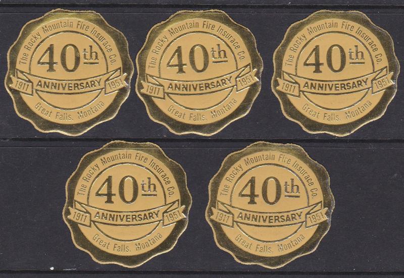 Labels - Rocky Mountain Fire Insurance 40th Anniv. Seals, Great Falls Montana