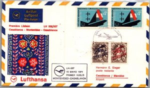 LUFTHANSA GERMANY - URUGUAY FIRST FLIGHT CACHET COVER ADDR SPECIAL CANC YR'1971