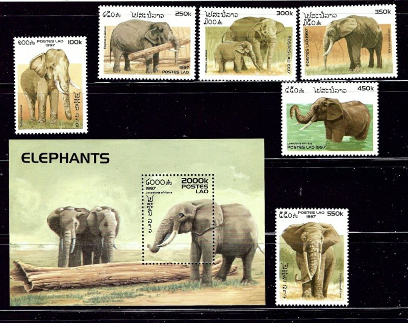 Laos 1329-35 MNH 1997 Elephants    (ap1676)