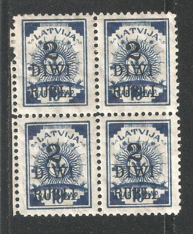 Latvia 1920-21,Surcharged 2R on 10k, Block Scott 86, MNH**/1 stamp w/Gum skips  