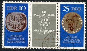 DDR Scott 1224a ULH - 1970 25th Annv of German Kulturbund Strip of 2 - SCV $8.50