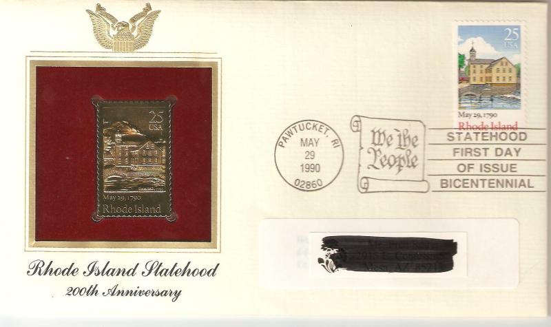 US 2348 FDC Rhode Island Statehood & Gold Replica