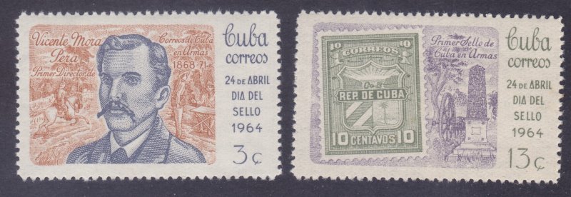Cuba 828-29 MNH 1964 Stamp Day Vicente Mora Pera Stamp on Stamp Set VF