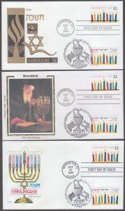 USA # 3118.5 FDC SET of 5 DIFF- JOINT ISSUE w/ISRAEL-HANUKKAH, JOINTLY CANCELLED