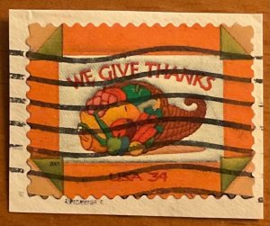 US #3546 Used Single OP “We Give Thanks”