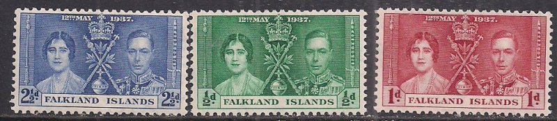 Falkland Islands 1937 KGV1 Set Coronation  MNH SG 143-145 ( M1336 )