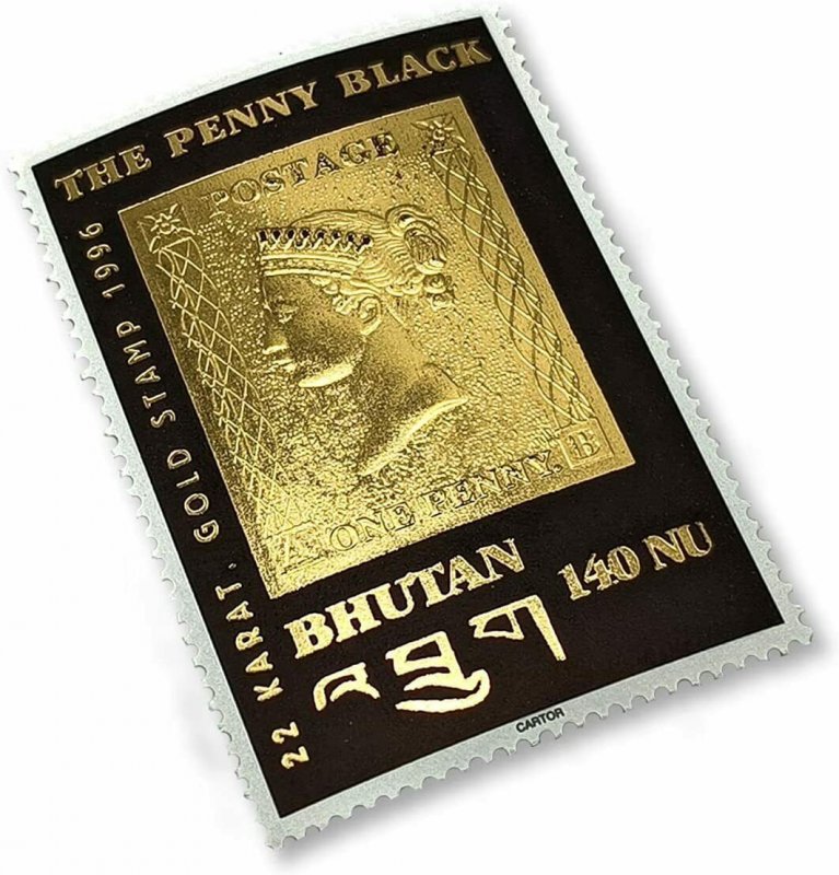 Bhutan Gold Penny Black 22k 1966 140nu MNH **/Gold 22 Carats seamlessly ** a27p26f23453 