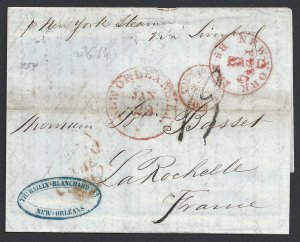 1854 US Letter from New Orleans to France via Liverpool UNPAID