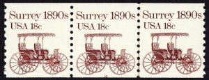 US 1907 MNH VF 18 Cent Surrey 1890's Coil Strip of 3, Plate #16