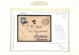 South Africa Cover BOER WAR Rejected CONCESSION RATE Underpaid TAXE 1901 O222b