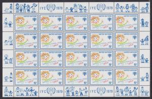 UN, New York Sc 278-279, 310-311 MNH. 1976 UN, 1979 IYC, 2 Full Panes, cplt sets