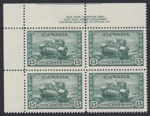 Canada #259 Mint UL Plate Block of 4, Plate No. 1