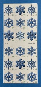 Scott 4113-4116 b SNOWFLAKES ATM Booklet Pane of 18 US 39¢ Stamps MNH 2006