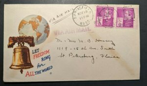 1942 Springfield MA to St Petersburg Florida WWII Airmail Patriotic Cover