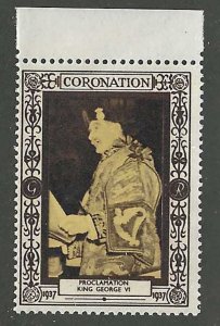 Great Britain, Proclamation of King George VI, 1937 Coronation, Poster Stamp