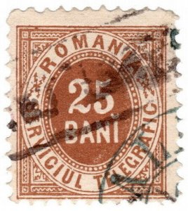 (I.B) Romania Telegraphs : 25b Brown