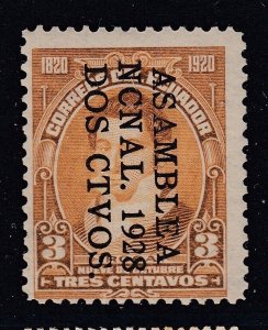 Ecuador 1928 2c on 3c Yellow Brown Asamblea Ncnal O/P MNH. Scott 279