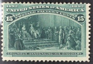 US Stamp#238 15c Dark Green Columbus Announcing Discovery MINT Regummed SCV $...