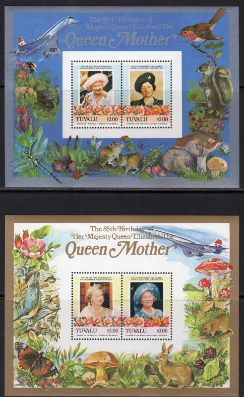 Tuvalu 1986 Sc#316/317 Concorde/Mushrooms/Butterflies/Birds 2 SS Perforated