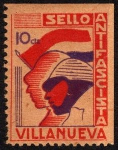 1937 Spain Civil War Local Revenue 5 Centimos Villanueva Antifascist Seal