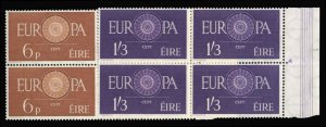 Ireland #175-176 Cat$190, 1960 Europa, set of two in blocks of four, never hi...