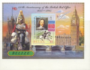 Belize 1985 Unissued 350th British Post Office Souvenir Sheet Imperf