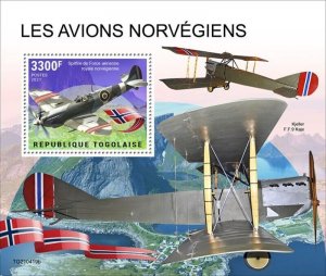 Togo - 2021 Norwegian Planes on Stamps - Stamp Souvenir Sheet - TG210419b