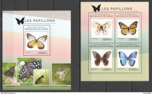 2014 Guinea Fauna Butterflies 1Kb+1Bl ** Stamps St718
