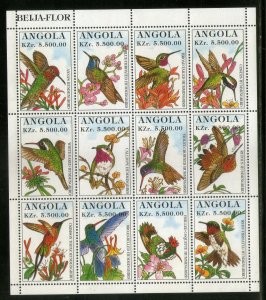 Angola 1996 Hummingbirds Wildlife Animals Sc 958b Sheetlet of 12 MNH # 9172