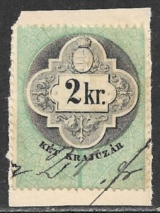 HUNGARY 1868 2kr LEAF DESIGN General Duty Revenue Ordinar Paper BFT.3 Used Piece