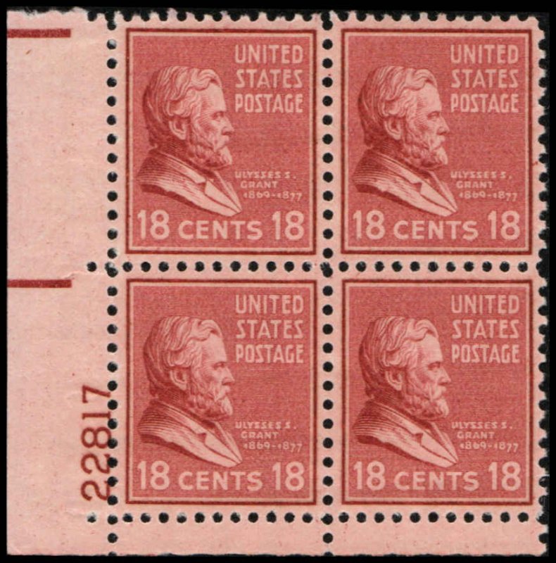 US #823 GRANT MNH LL PLATE BLOCK #22817