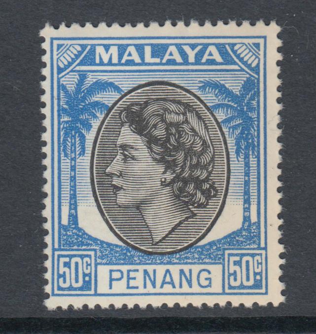 XG-Q780 MALAYA - Penang, 1954 QEII, 50C., SG40 MNH