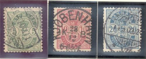 Denmark Sc 38-40 1884 large numerals stamp set used
