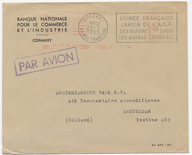 Meter cover / Postmark French Guinea 1955 Banana - Pineapple