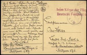 Germany WWI Commmand Air Force Det G Tournai Feldpost 687 Signed Used Cove 74237