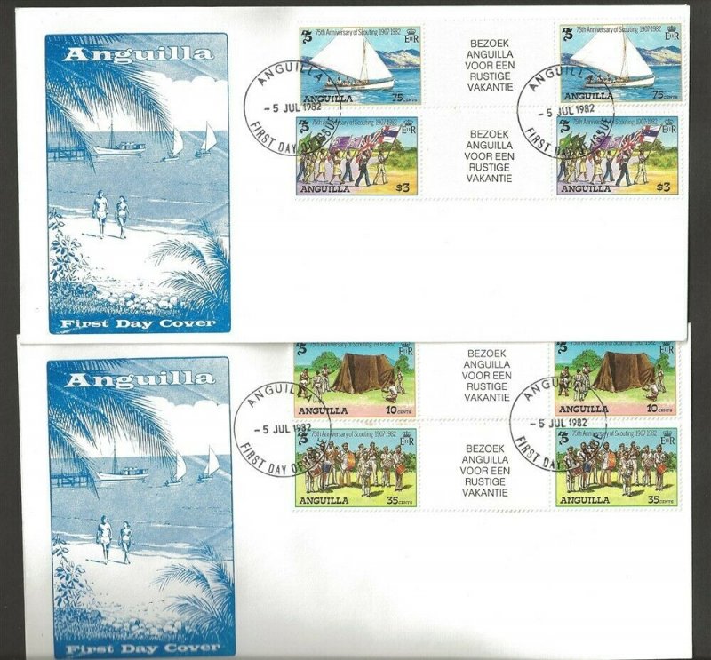 1982 Anguilla Scouts 75th anniversary sailing FDC gutter pairs