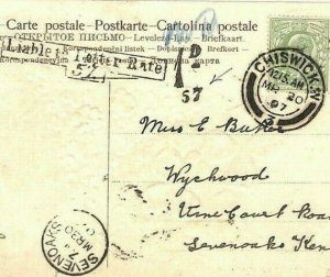 GB Glitter Card Chiswick Underpaid *Explanatory*  1907 {samwells} CG43