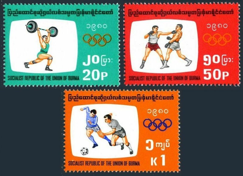 Burma 277-279,MNH.Michel 278-280. Olympics Moscow-1980.Soccer,Boxing,Weight