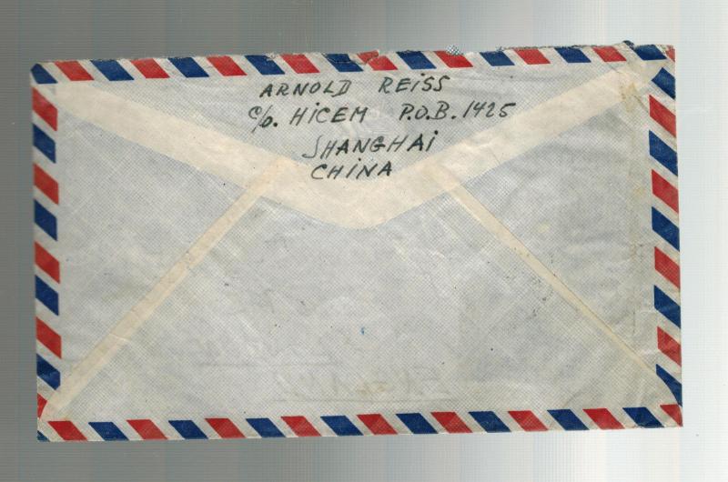 1947 Shanghai Ghetto China Airmail Cover to England Arnold Reiss Ella Healy