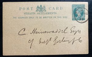 1892 Penang Straits Settlements Postal Stationery Postcard Cover Athenaeum