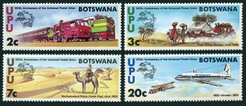 Botswana 110-113,MNH.Michel 110-113. UPU-100,1974.Locomotives,Coach,Camel.