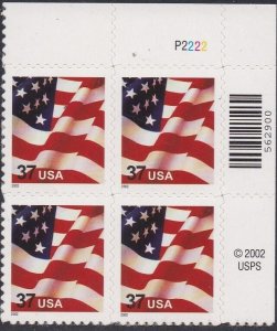 3630 Flag Plate Block MNH