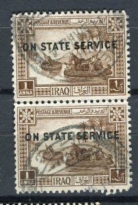 IRAQ; 1920s early Pictorial issue SERVICE issue used 1a. Pair