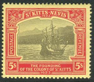 ST KITTS & NEVIS-1923 $5 Black Red/Pale Yellow.  A lightly mounted mint Sg 128a