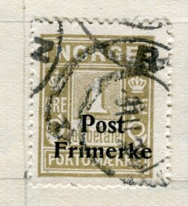 NORWAY; 1920s early Post Frimerke Optd. issue fine used 1ore. value